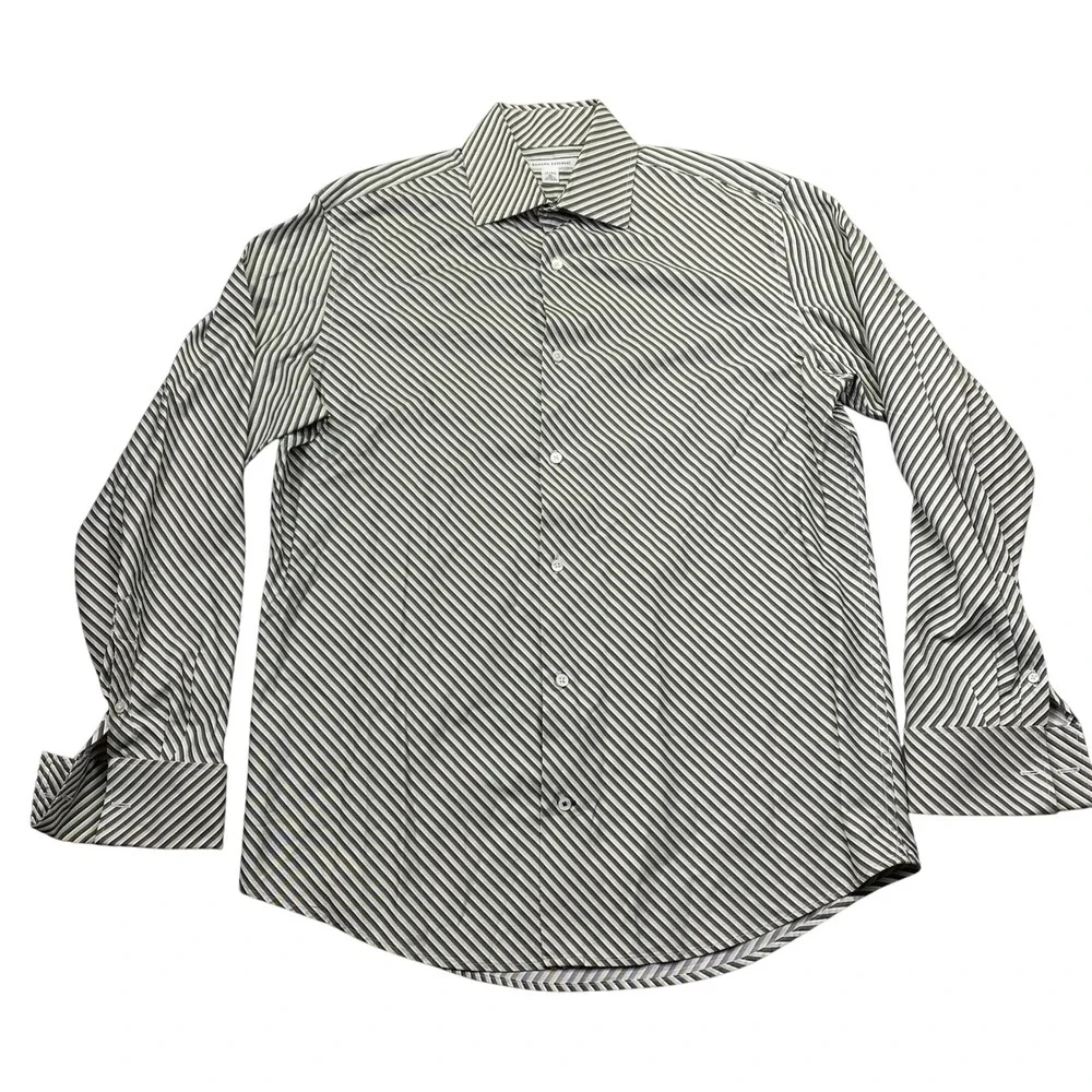 Banana Republic Mens‎ XL Long Sleeve Button Down Shirt Olive Green White Striped